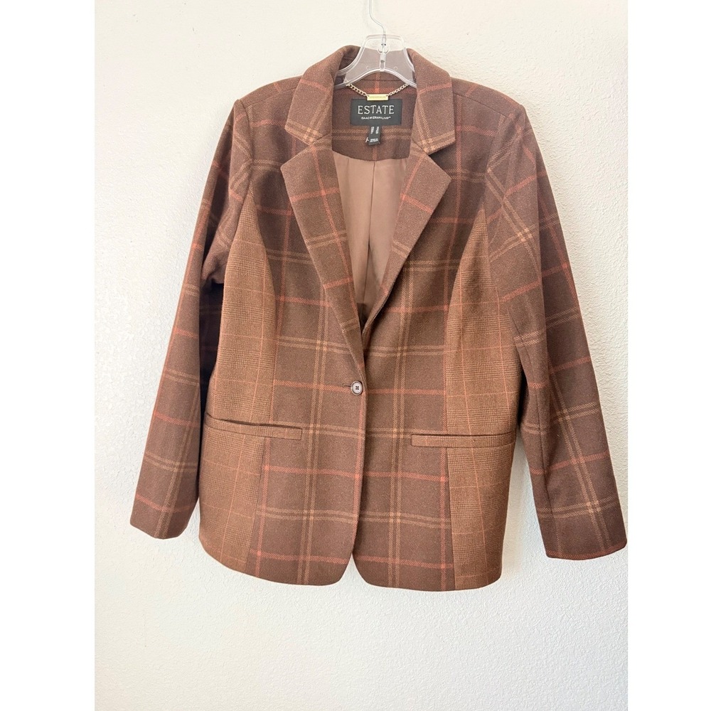 Isaac Mizrahi Live! ESTATE Blazer Plaid Academia Preppy Collegiate Brown Sz 14